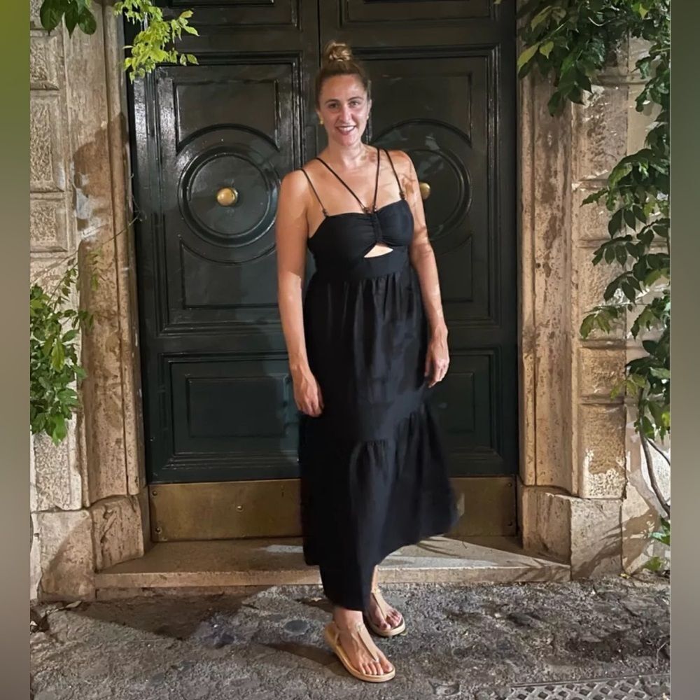 JASON WU Dbl Strap Linen w/ Cutout & wooden Beads on straps maxi dress sz small - Picture 2 of 8